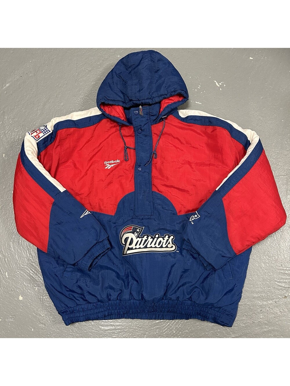 VINTAGE 90s NFL New England Patriots Reebok RARE Half Zip Jacket Size 2XL